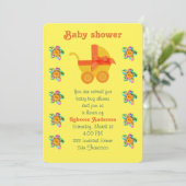 オレンジベビーのキャリッジ、ピンク、紫の縫花 招待状 (スタンド正面)