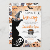 オレンジベビーはハロウィーンの赤ちゃんシャワーを醸造 招待状 (正面/裏面)