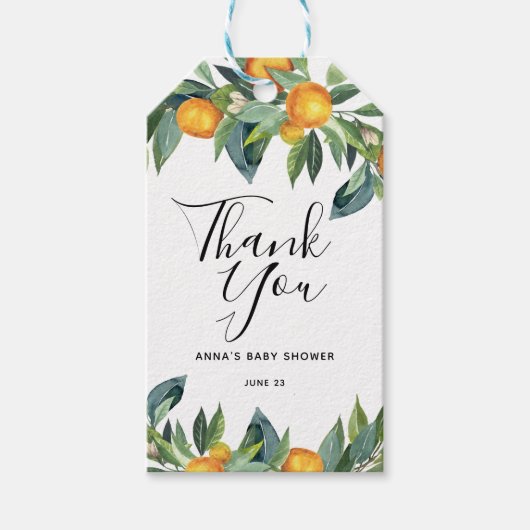オレンジベビーシャワーサンキューメッセージカード ギフトタグ (正面)