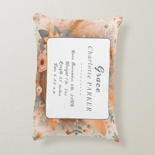 オレンジベビー妖精の巣のベビーガール誕生統計 アクセントクッション (裏面(縦))