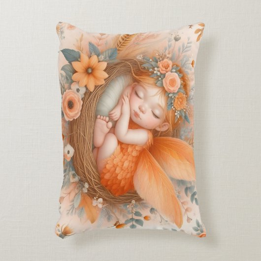 オレンジベビー妖精の巣のベビーガール誕生統計 アクセントクッション (正面(垂直))