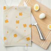 オレンジベージュトロピカルフローラ植物夏 キッチンタオル (四つ折り)