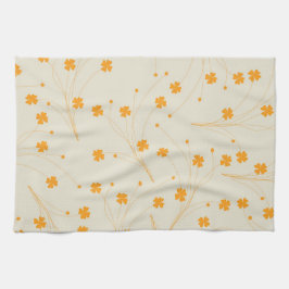 オレンジベージュトロピカルフローラ植物夏 キッチンタオル