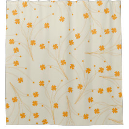 オレンジベージュレトロY2K 70sフラワーパターン シャワーカーテン