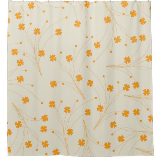 オレンジベージュレトロY2K 70sフラワーパターン シャワーカーテン (正面)