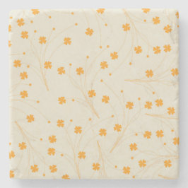 オレンジベージュレトロY2K 70sフラワーパターン ストーンコースター