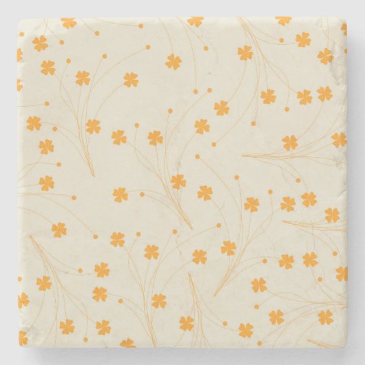 オレンジベージュレトロY2K 70sフラワーパターン ストーンコースター (正面)