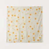 オレンジベージュレトロY2K 70sフラワーパターン タペストリー (正面(横))