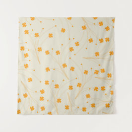 オレンジベージュレトロY2K 70sフラワーパターン タペストリー