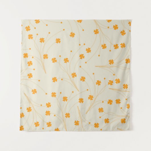 オレンジベージュレトロY2K 70sフラワーパターン タペストリー (正面)