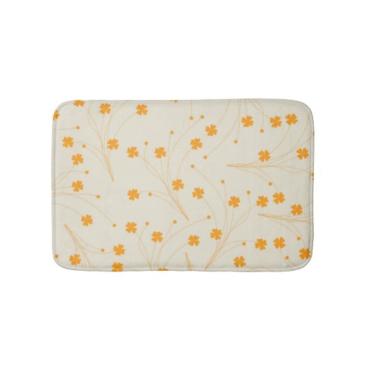オレンジベージュレトロY2K 70sフラワーパターン バスマット (正面)