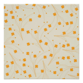 オレンジベージュレトロY2K 70sフラワーパターン ポスター