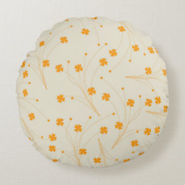 オレンジベージュレトロY2K 70sフラワーパターン ラウンドクッション