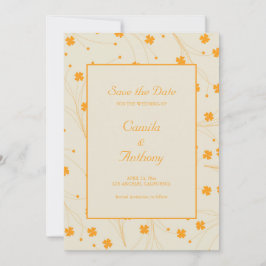 オレンジベージュレトロY2K 70sフラワーパターン 招待状