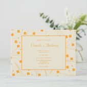 オレンジベージュレトロY2K 70sフラワーパターン 招待状 (スタンド正面)