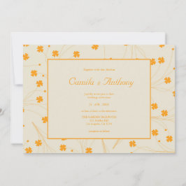 オレンジベージュレトロY2K 70sフラワーパターン 招待状