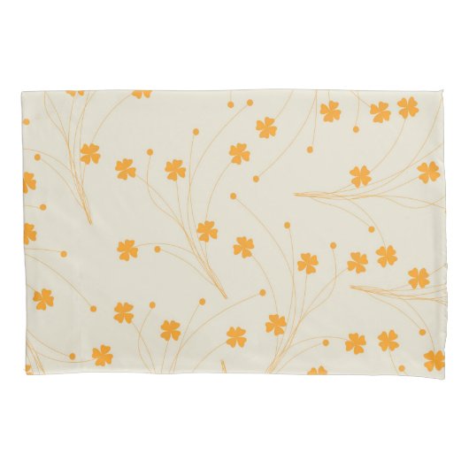 オレンジベージュレトロY2K 70sフラワーパターン 枕カバー (正面)