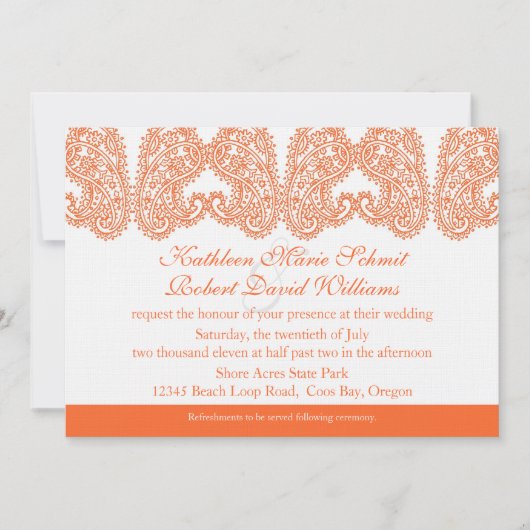 オレンジペイズリー結婚式招待状 招待状 (正面)