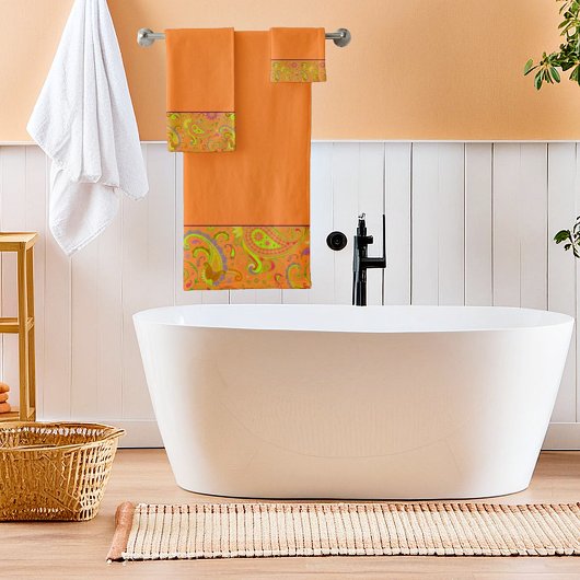 オレンジペイズリー縁ど バスタオルセット