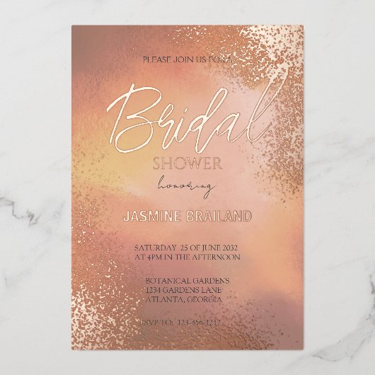 オレンジホブルコズミックウォッシュブライダルシャワースパークル 箔招待状 (正面)