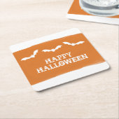 オレンジホワイトウォーター色こうもりハロウィーン スクエアペーパーコースター (アングル)