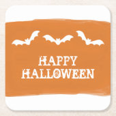 オレンジホワイトウォーター色こうもりハロウィーン スクエアペーパーコースター (正面)