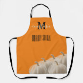 オレンジホワイトカボチャ美しいサロンモノグラムエプロン エプロン (正面)