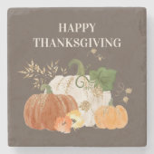 オレンジホワイトカボチャ金ゴールドグリッター感謝祭 ストーンコースター (正面)