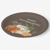 オレンジホワイトカボチャ金ゴールドグリッター感謝祭 ペーパープレート (アングル)