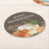 オレンジホワイトカボチャ金ゴールドグリッター感謝祭 ラウンドペーパーコースター (アングル)