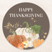 オレンジホワイトカボチャ金ゴールドグリッター感謝祭 ラウンドペーパーコースター (正面)