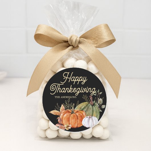 オレンジホワイトカボチャ黒ハッピー感謝祭 ラウンドシール