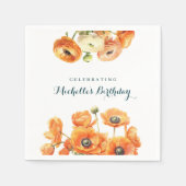 オレンジホワイトガーデンフローラ誕生日パーティー スタンダードカクテルナプキン (正面)