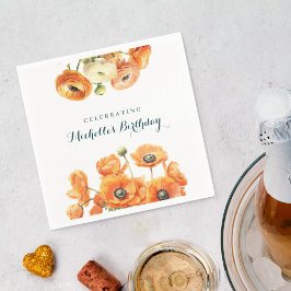 オレンジホワイトガーデンフローラ誕生日パーティー スタンダードカクテルナプキン