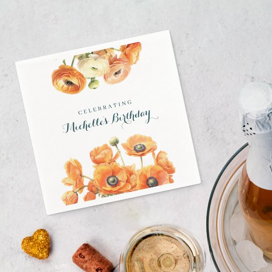 オレンジホワイトガーデンフローラ誕生日パーティー スタンダードカクテルナプキン