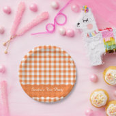 オレンジホワイトギンガムパタパーソナライズされたーンパーティー ペーパープレート (パーティー)