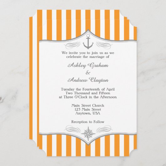 オレンジホワイトグレー航海の結婚式招待状 招待状 (正面/裏面)
