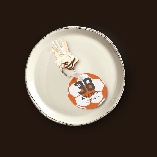 オレンジホワイトサッカーボールチーム選手・カスタム キーホルダー