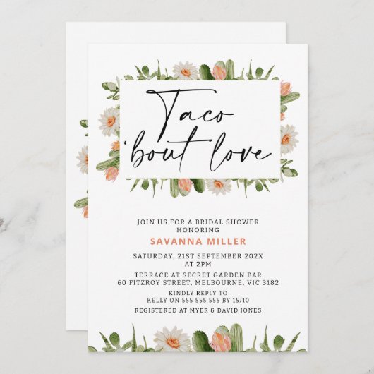 オレンジホワイトサボタコス'ロブカップルのシャワー 招待状 (正面/裏面)