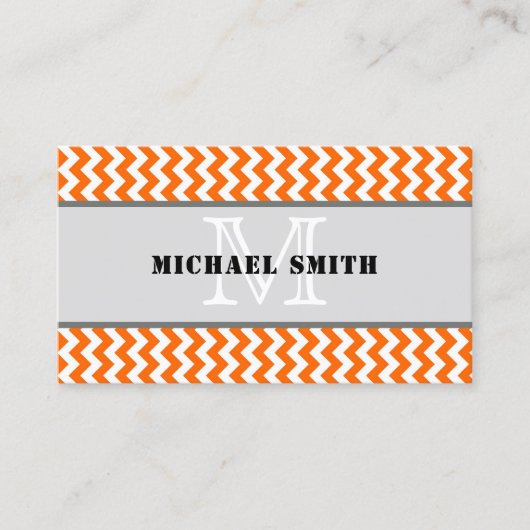オレンジホワイトシェブロンジグザグモノグラム 名刺 (正面)