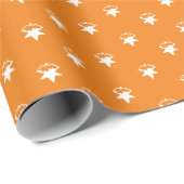 オレンジホワイトスノーフレーク雪の星贈り物 ラッピングペーパー (ロールコーナー)