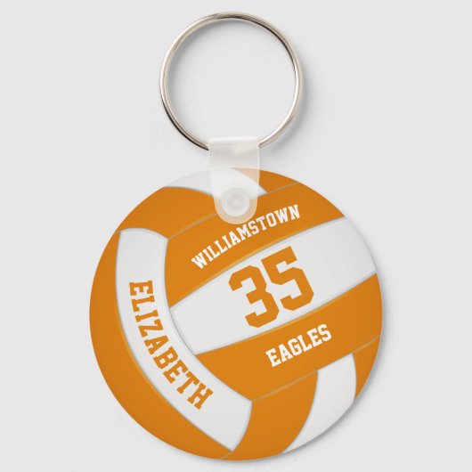 オレンジホワイトスポーツチームカラーバレーボール キーホルダー (正面)