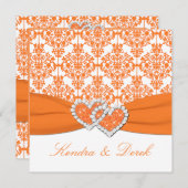 オレンジホワイトダマスクカップルシャワー招待状 招待状 (正面/裏面)