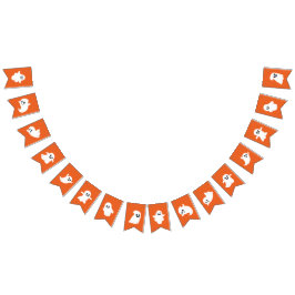 オレンジホワイトハッピーハローウィンカワイイ幽霊 バンティングフラッグ