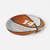 オレンジホワイトバスケットボール女子スポーツパーティー ペーパープレート (アングル)