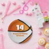 オレンジホワイトバスケットボール女子スポーツパーティー ペーパープレート (パーティー)