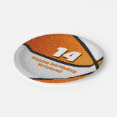 オレンジホワイトバスケットボール女子スポーツパーティー ペーパープレート (アングル)