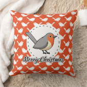 オレンジホワイトバードパターンのロビン – メリークリスマス クッション (ブランケット)