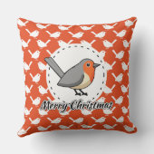 オレンジホワイトバードパターンのロビン – メリークリスマス クッション (裏面)