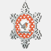 オレンジホワイトバードパターンのロビン – メリークリスマス スノーフレークピューターオーナメント (右)